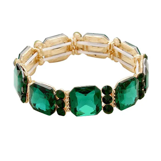 Emerald Cut Glass Crystal Stretch Bracelet Crystal Bracelet