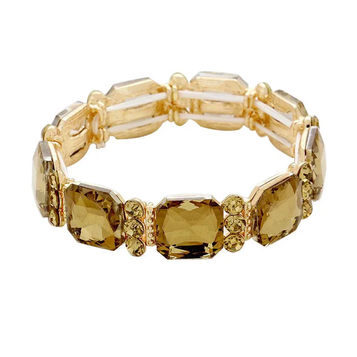 Emerald Cut Glass Crystal Stretch Bracelet Crystal Bracelet