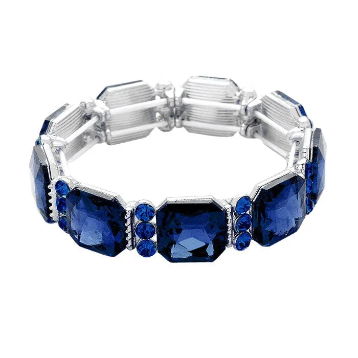 Emerald Cut Glass Crystal Stretch Bracelet Crystal Bracelet