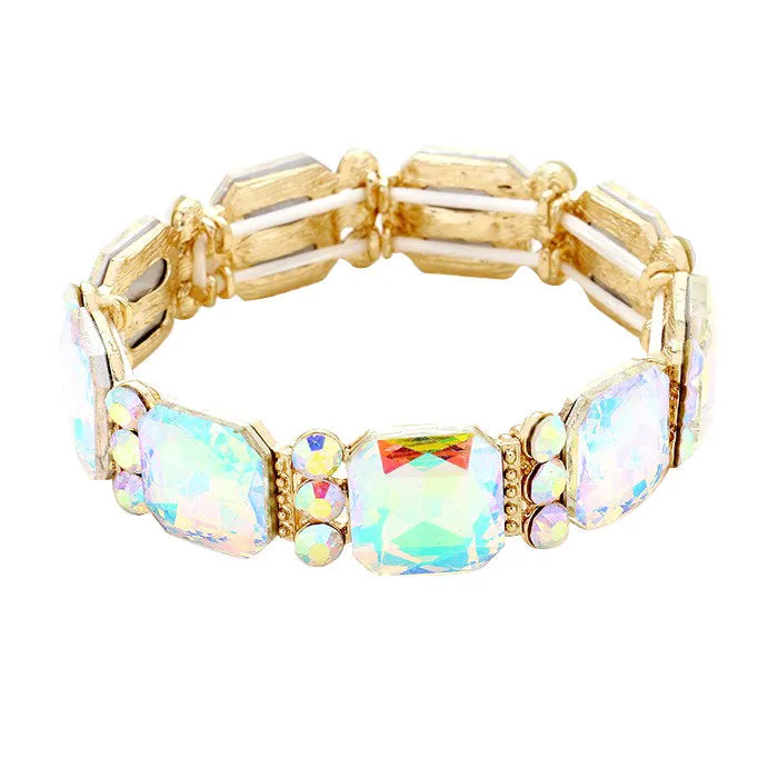 Emerald Cut Glass Crystal Stretch Bracelet Crystal Bracelet