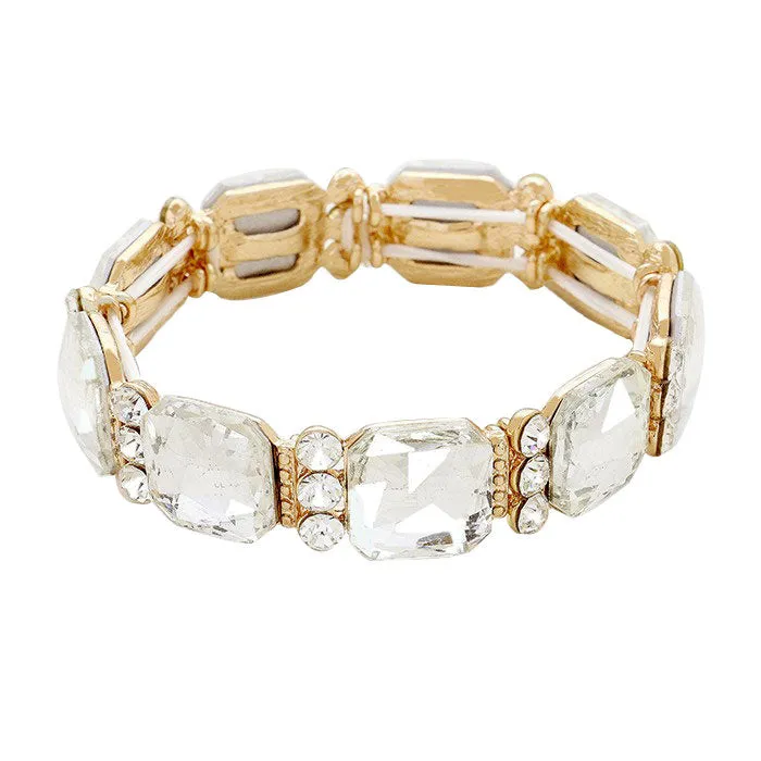 Emerald Cut Glass Crystal Stretch Bracelet Crystal Bracelet