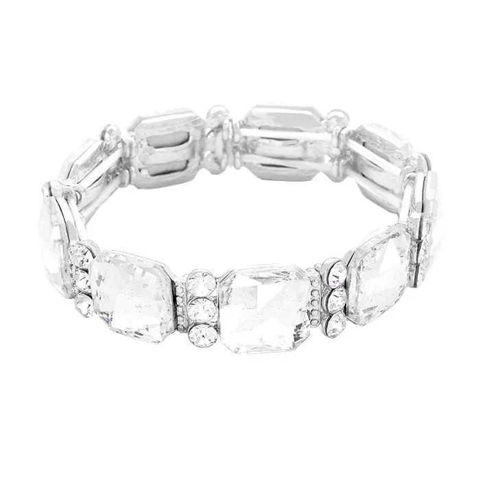 Emerald Cut Glass Crystal Stretch Bracelet Crystal Bracelet