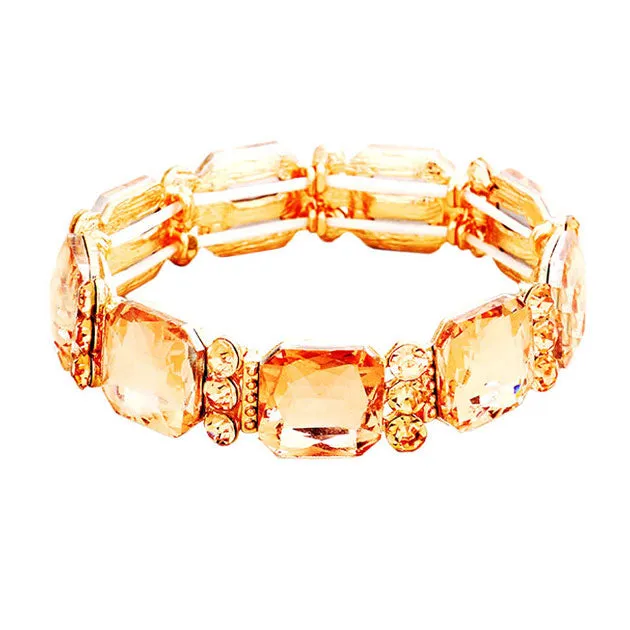 Emerald Cut Glass Crystal Stretch Bracelet Crystal Bracelet