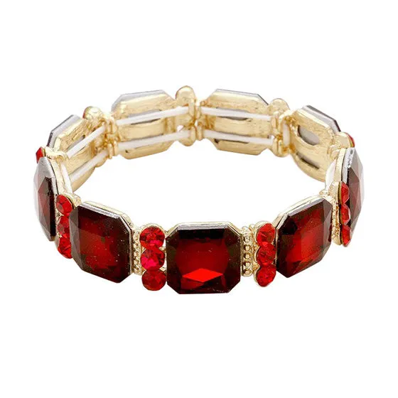 Emerald Cut Glass Crystal Stretch Bracelet Crystal Bracelet