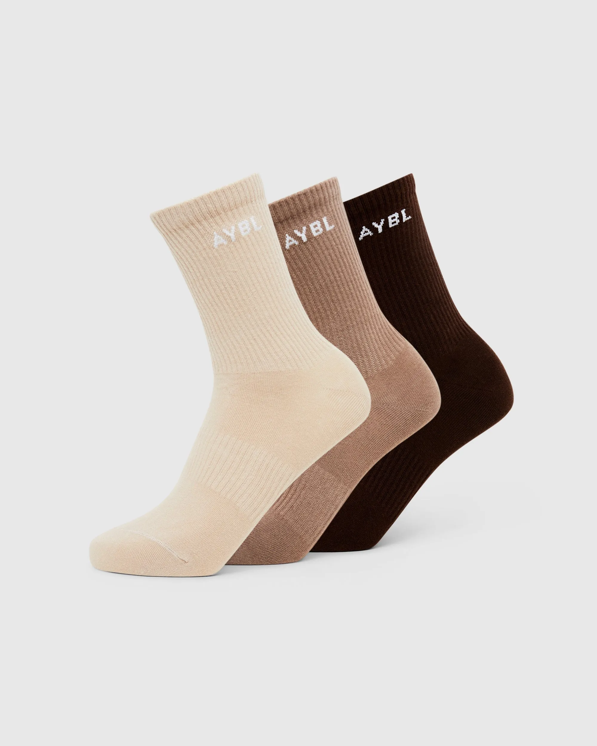 Everyday Crew Socks (3 Pack) - Nude/Mocha/Brown