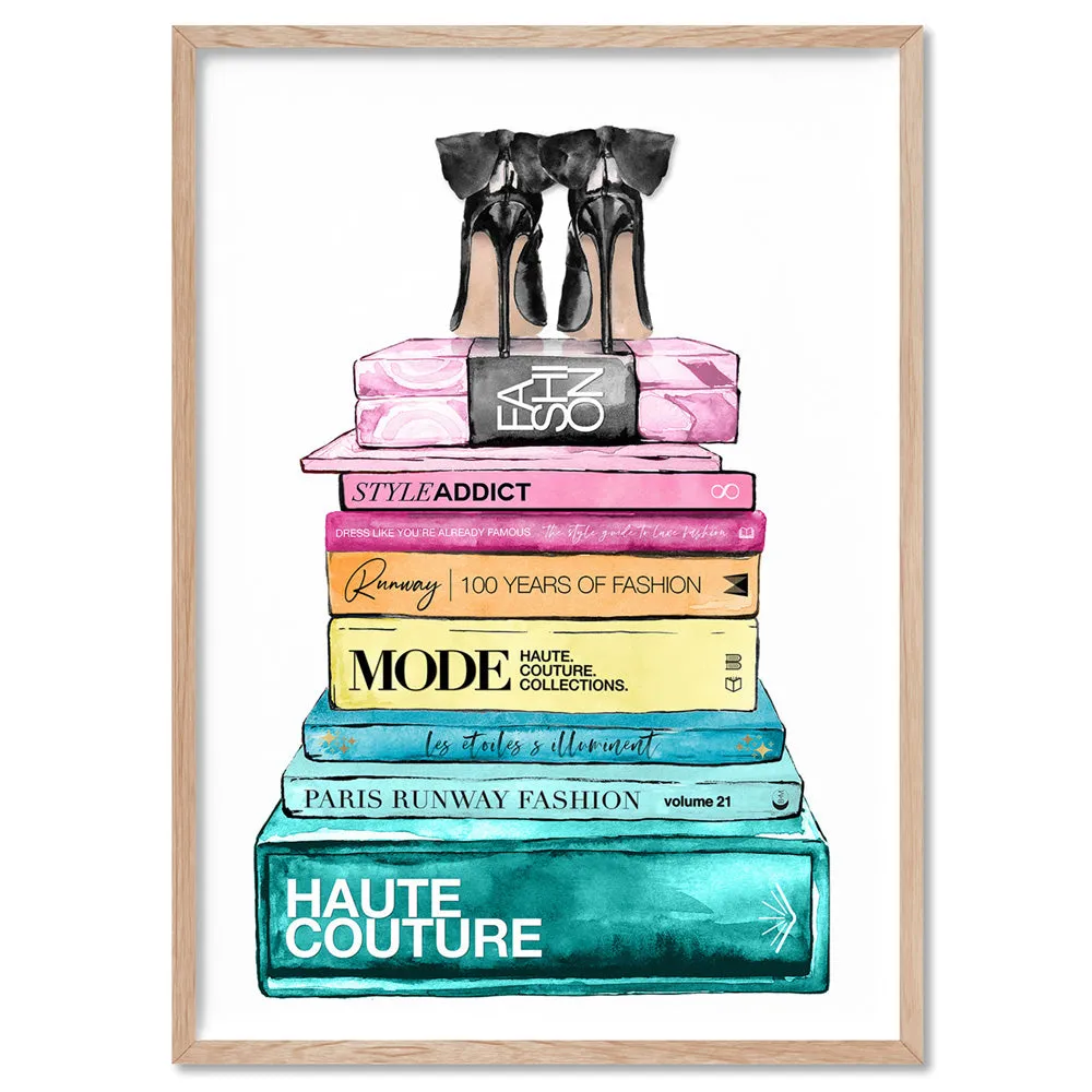 Fashion Book Stack in Rainbow Hues - Art Print