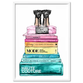 Fashion Book Stack in Rainbow Hues - Art Print