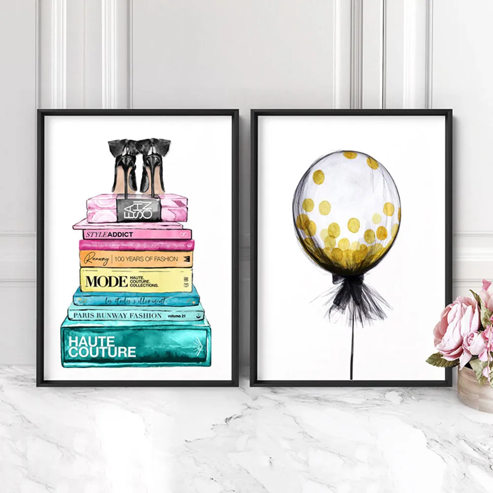 Fashion Book Stack in Rainbow Hues - Art Print