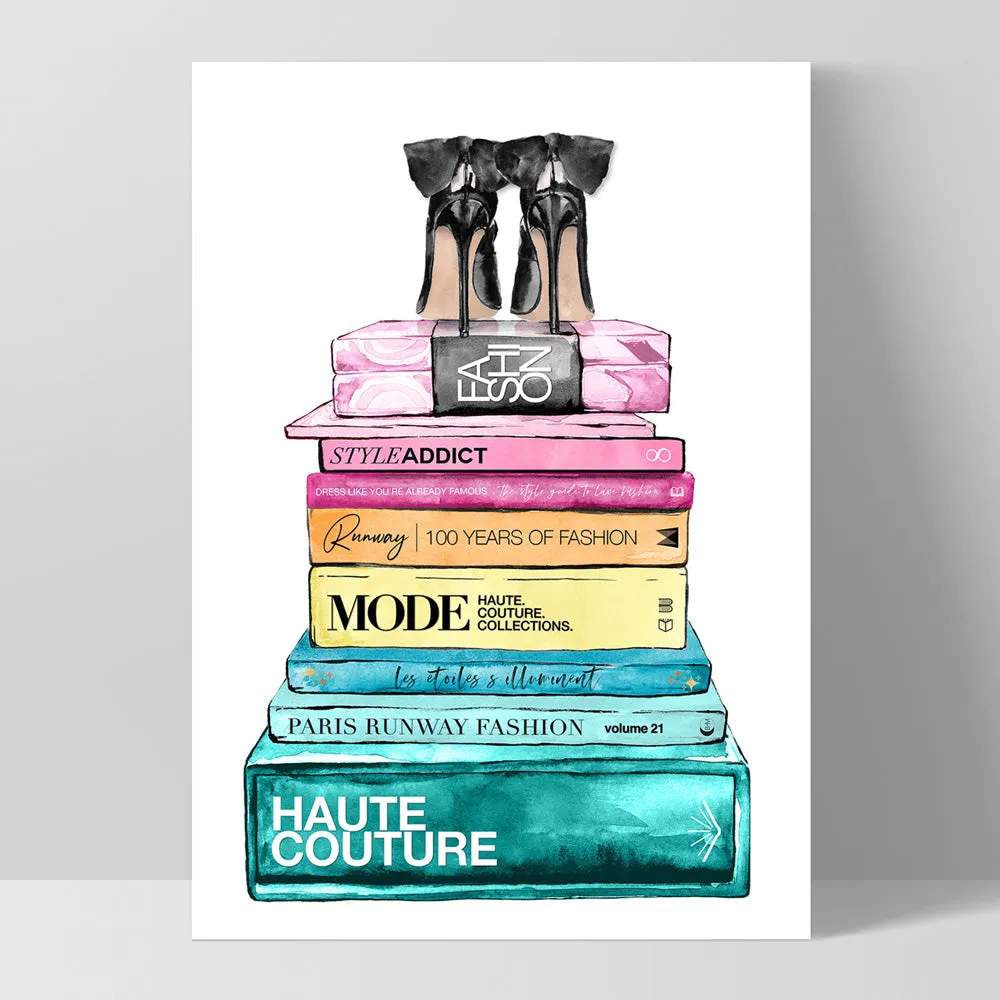 Fashion Book Stack in Rainbow Hues - Art Print