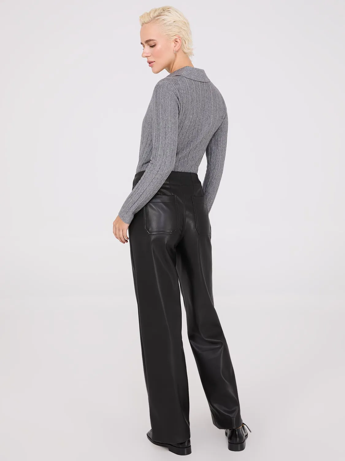 Faux Leather Wide-Leg Pants