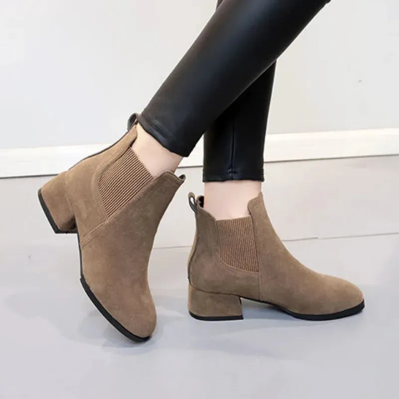 Footwear Elegant with Medium Heels Women's Ankle Boots Black Short Shoes for Woman Chelsea Booties Suede High Quality Y2k Boot