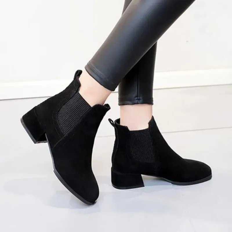 Footwear Elegant with Medium Heels Women's Ankle Boots Black Short Shoes for Woman Chelsea Booties Suede High Quality Y2k Boot