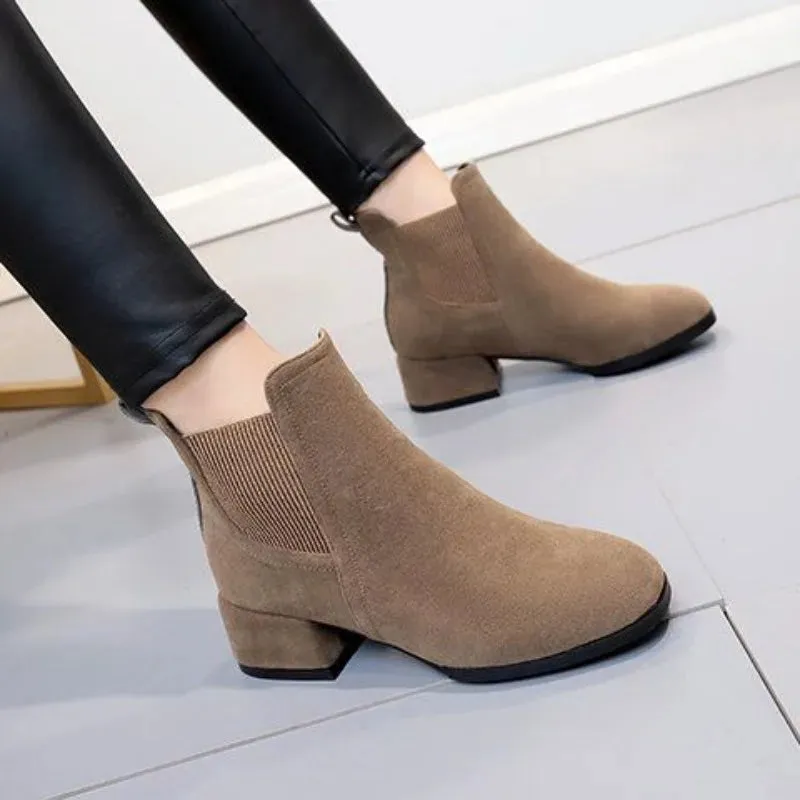 Footwear Elegant with Medium Heels Women's Ankle Boots Black Short Shoes for Woman Chelsea Booties Suede High Quality Y2k Boot