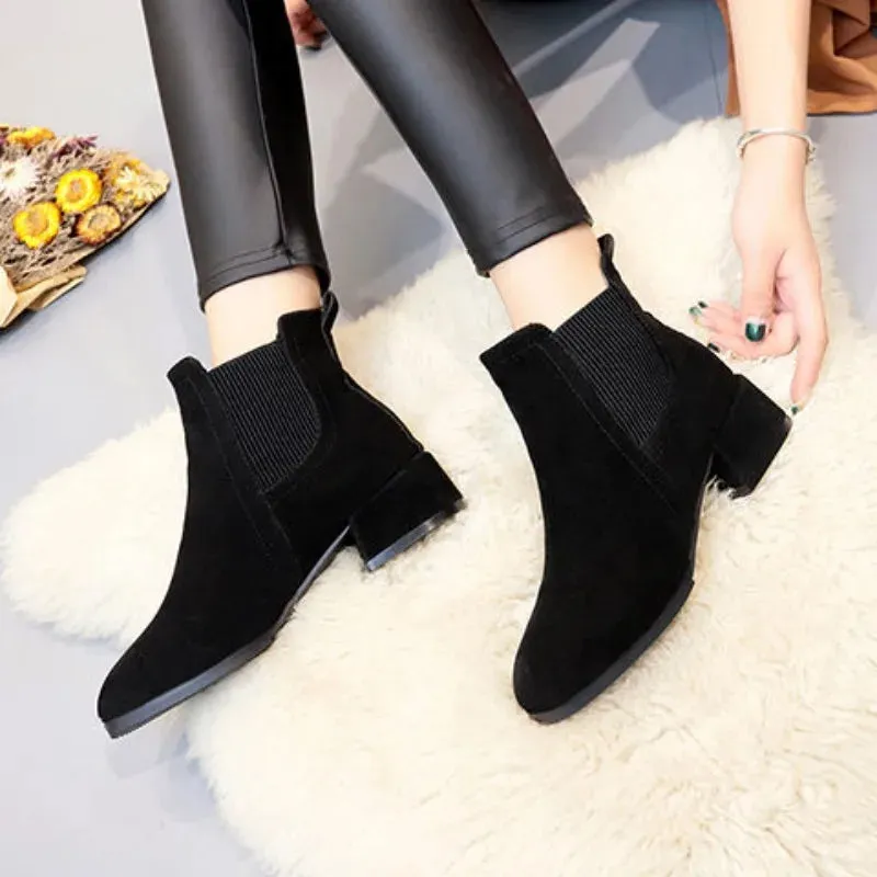 Footwear Elegant with Medium Heels Women's Ankle Boots Black Short Shoes for Woman Chelsea Booties Suede High Quality Y2k Boot