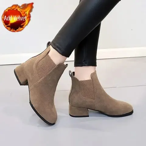 Footwear Elegant with Medium Heels Women's Ankle Boots Black Short Shoes for Woman Chelsea Booties Suede High Quality Y2k Boot