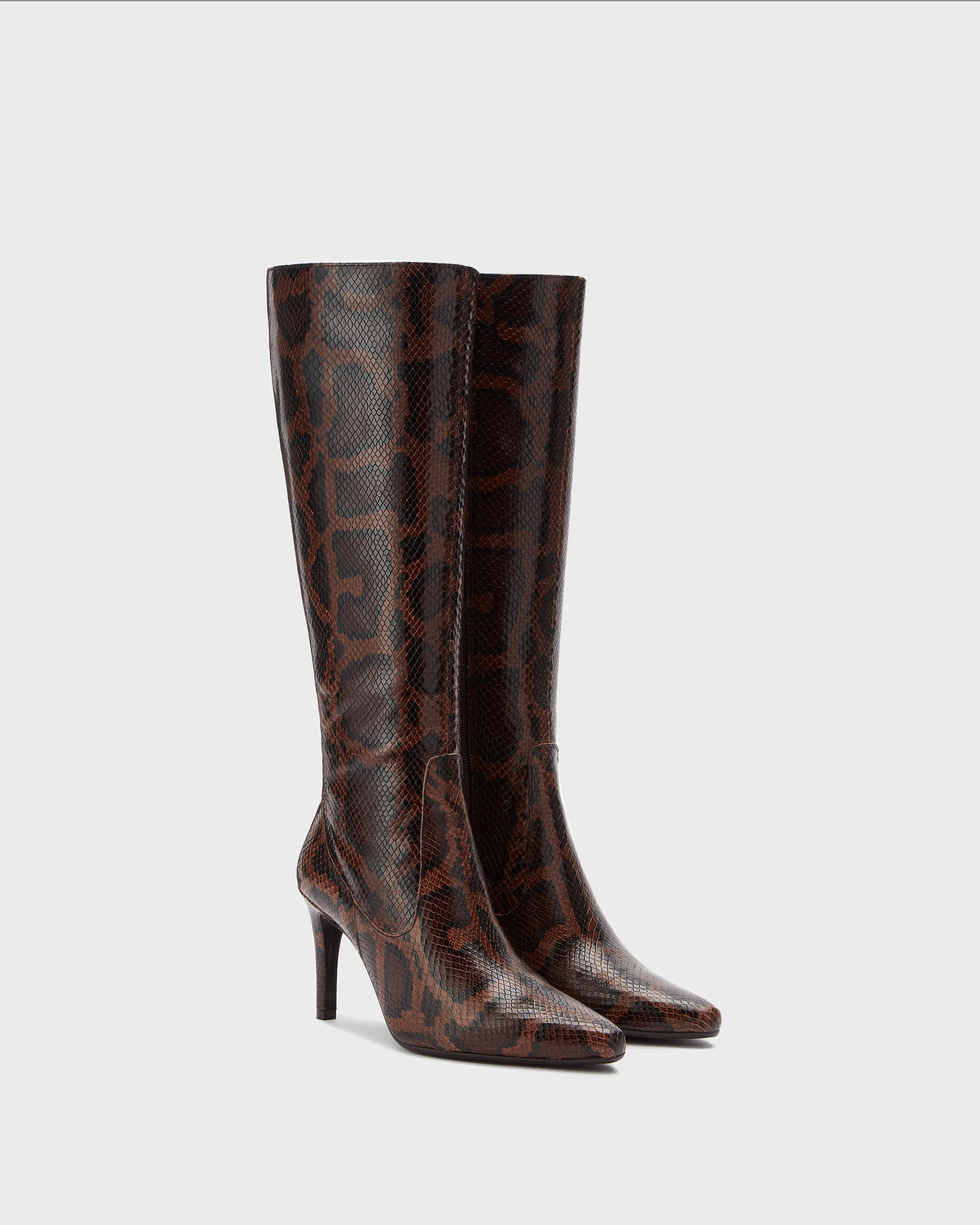 Freya Knee High Boots in Brown Snake