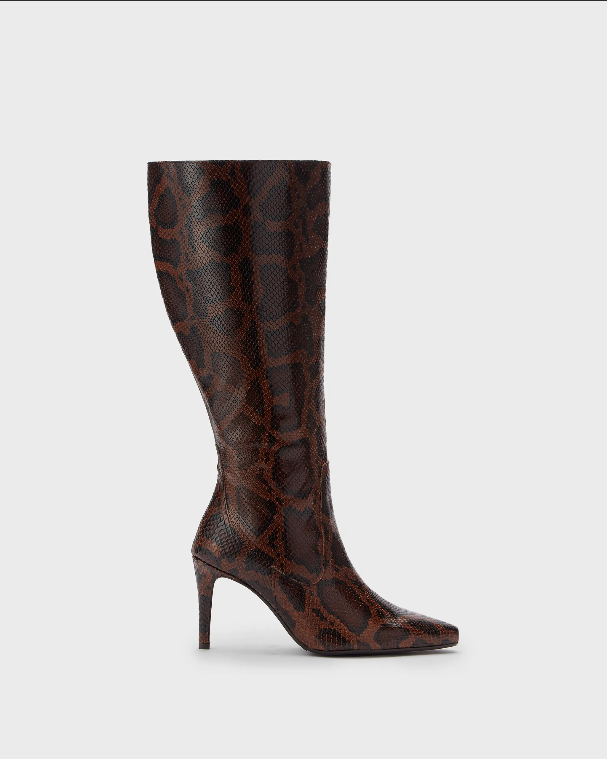 Freya Knee High Boots in Brown Snake