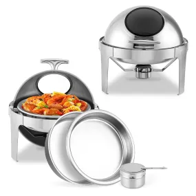 GARVEE 6.8QT Roll Top Chafing Dish Buffet Set with Visible Window,  Full Size Stainless Steel Pan Chafer, Round Catering Warmer Server, for Wedding, Parties, Banquet, Catering Event,1 Pack