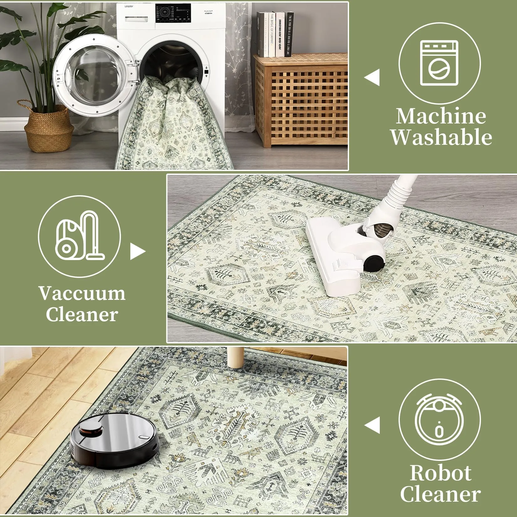 GARVEE 8x10 Area Rugs for Bedroom Living Room Washable Area Rug Non Slip Oriental Rug Boho Floor Mats Throw Rugs for Dining Room Stain Resistant No Shedding Classroom Office Rug 8'x10' Sage/Grey