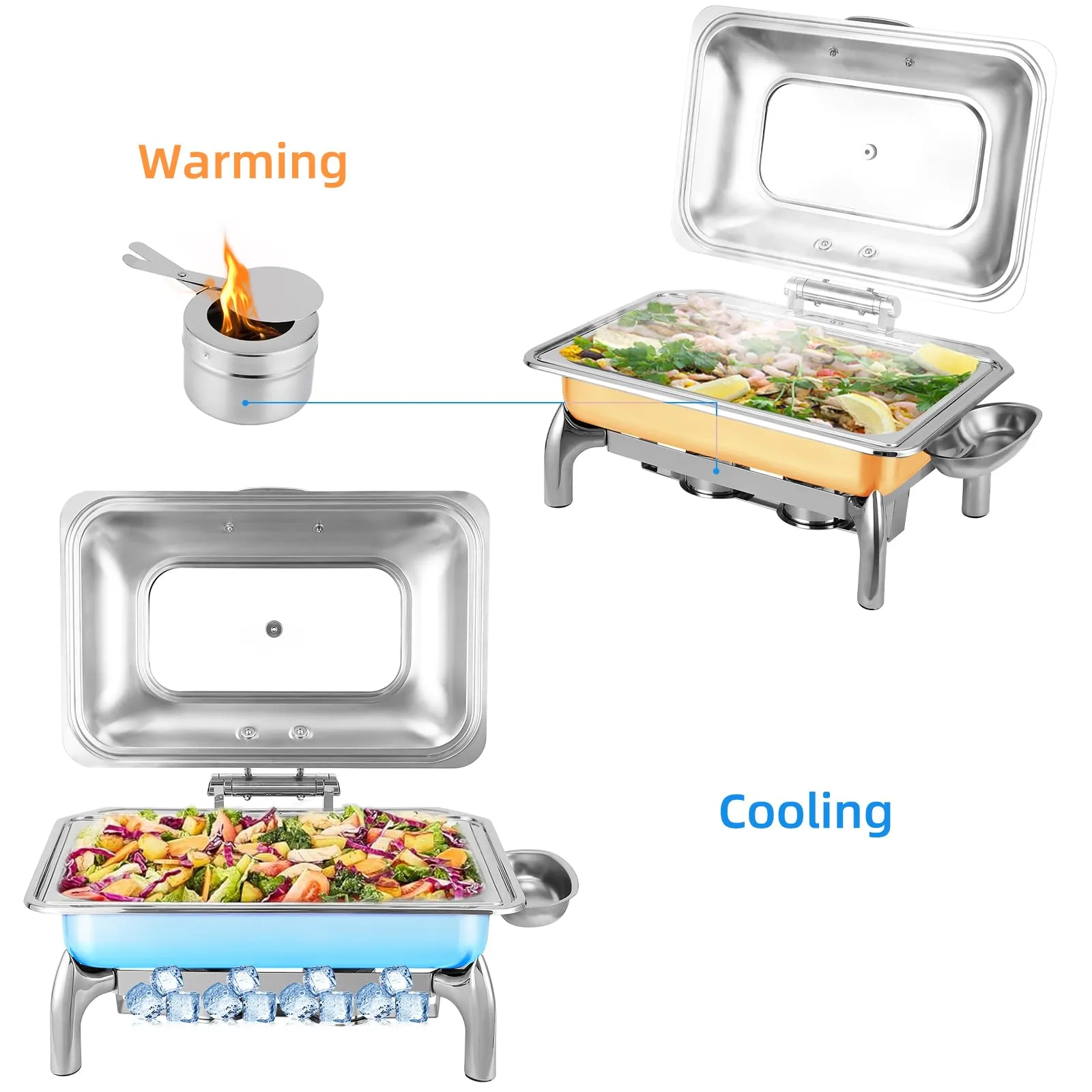 GARVEE 9 Quart Roll Top Chafing Dish Buffet Set, Full Pan Chafer, Rectangle Hydraulic Pressure Stainless Steel Set, for Wedding, Parties, Banquet, Catering Event, 1 Pack