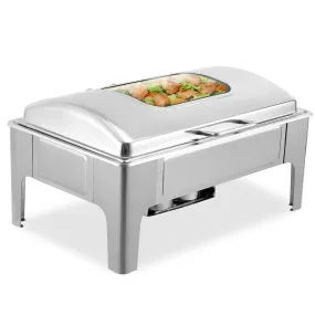 GARVEE 9 Quart Roll Top Chafing Dish Buffet Set, Full Pan Chafer, Rectangle Hydraulic Pressure Stainless Steel Set, for Wedding, Parties, Banquet, Catering Event, 1 Pack