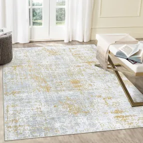 GARVEE Abstract Sketch Distressed Rug 5x7 Non Slip Washable Rug Colorful Overdyed Rug for Living Room Low Pile Contemporary Carpet Thin Rug Living Room Play Mat, Yellow Multi