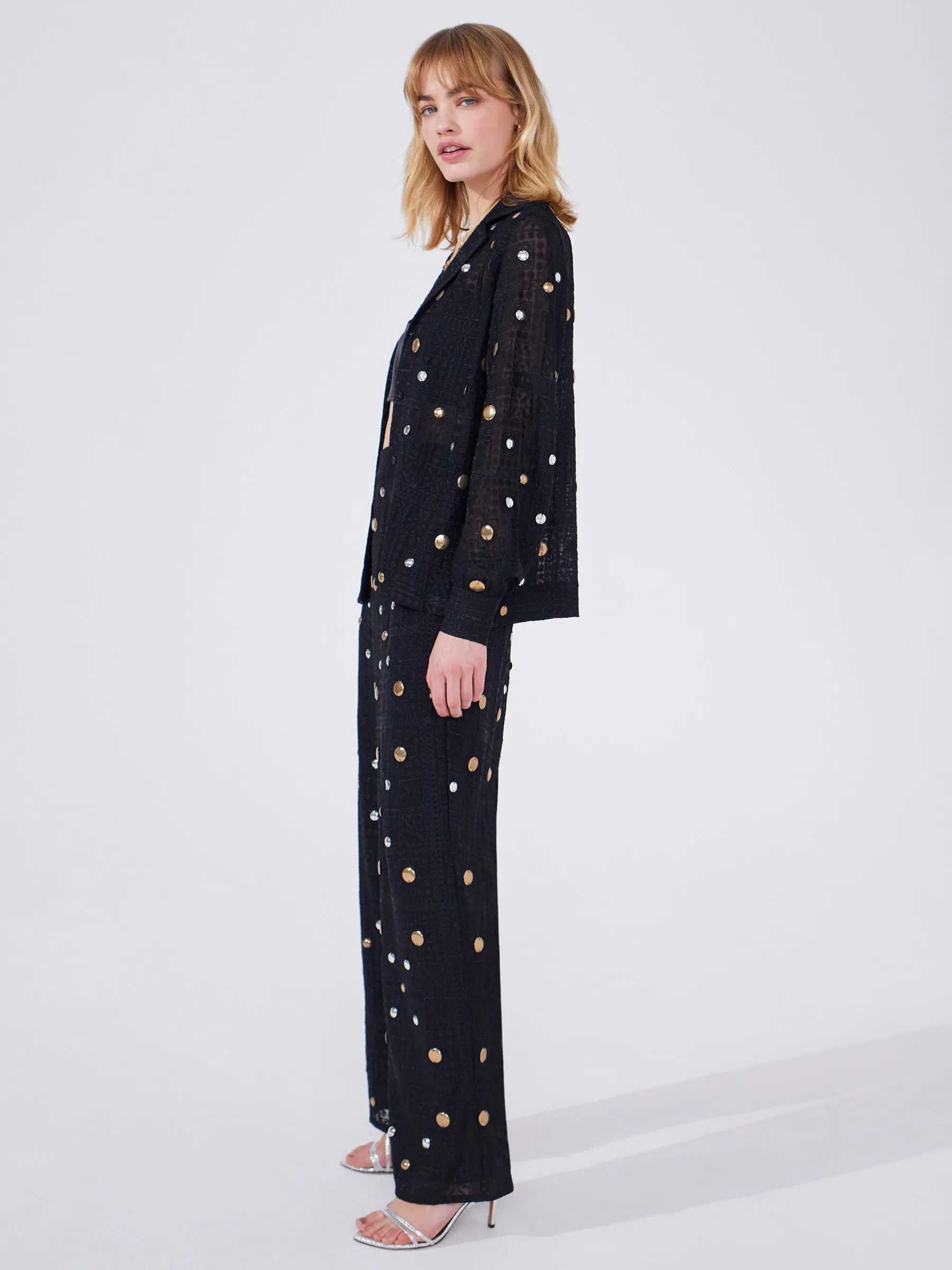 Gitana Embroidered Pyjama Shirt Black