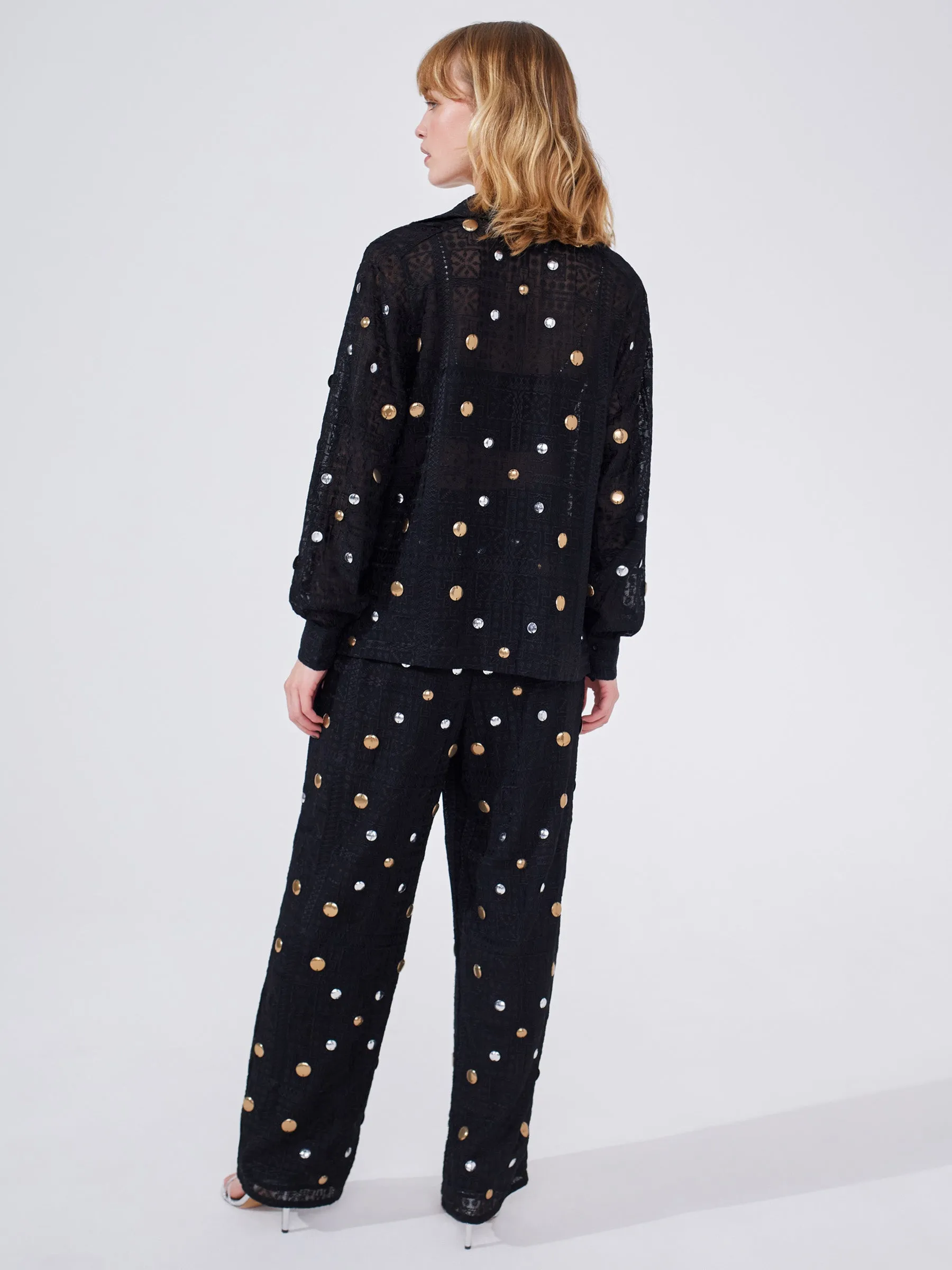 Gitana Embroidered Pyjama Shirt Black