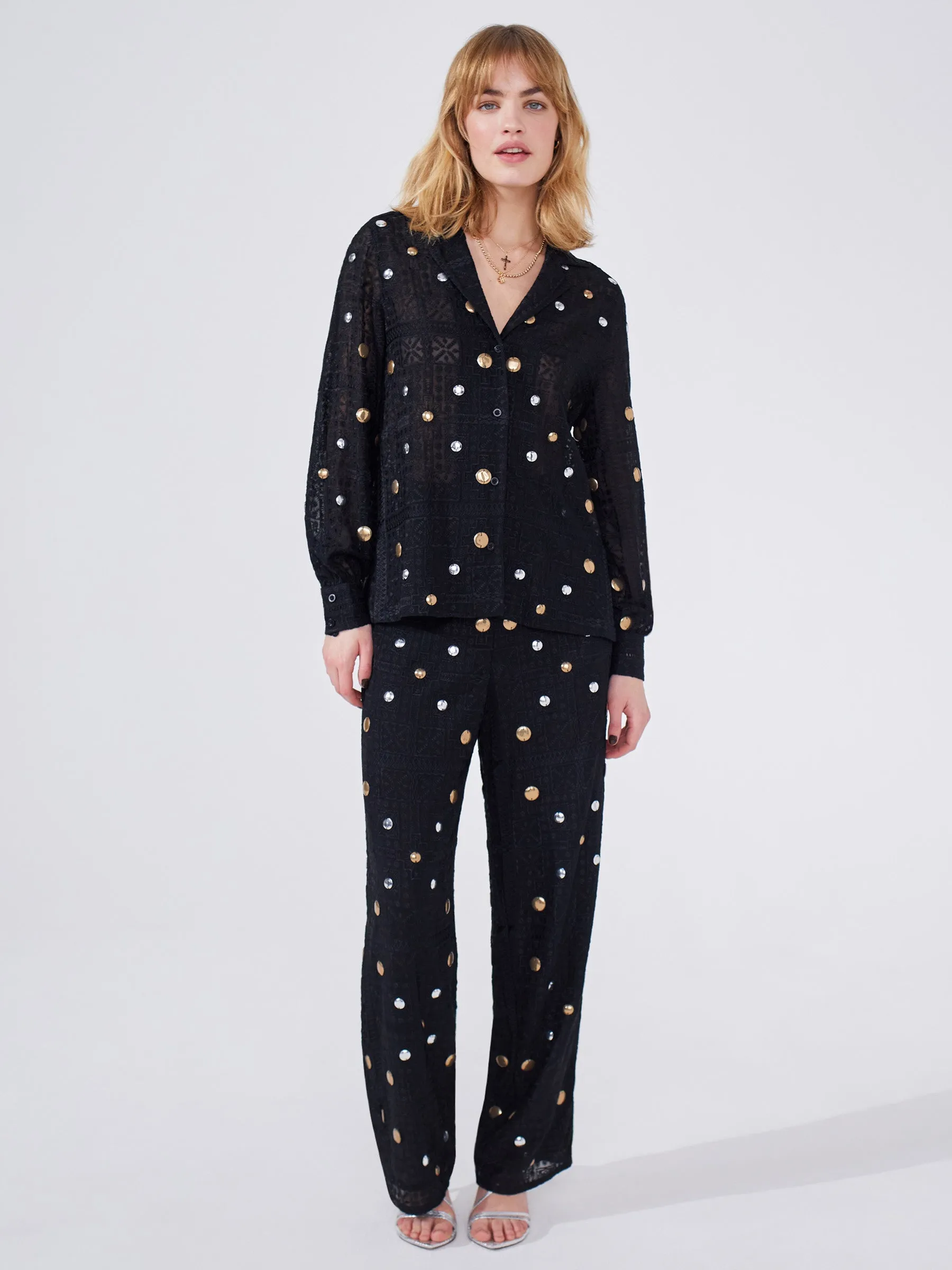 Gitana Embroidered Pyjama Shirt Black