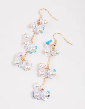 Gold Sequin Stick Flower Drop Earrings