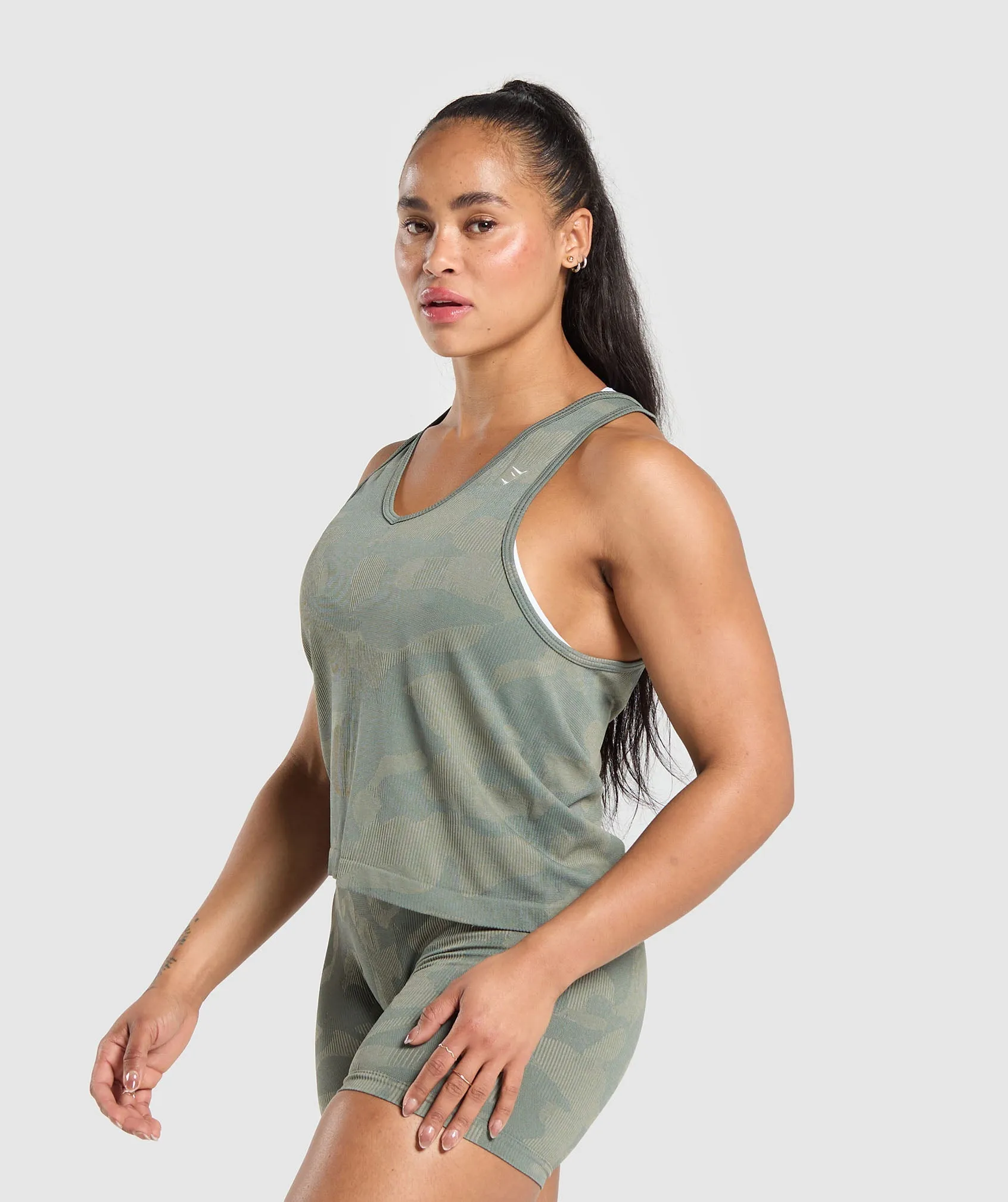 Gymshark Adapt Camo Seamless Tank - Unit Green/Chalk Green