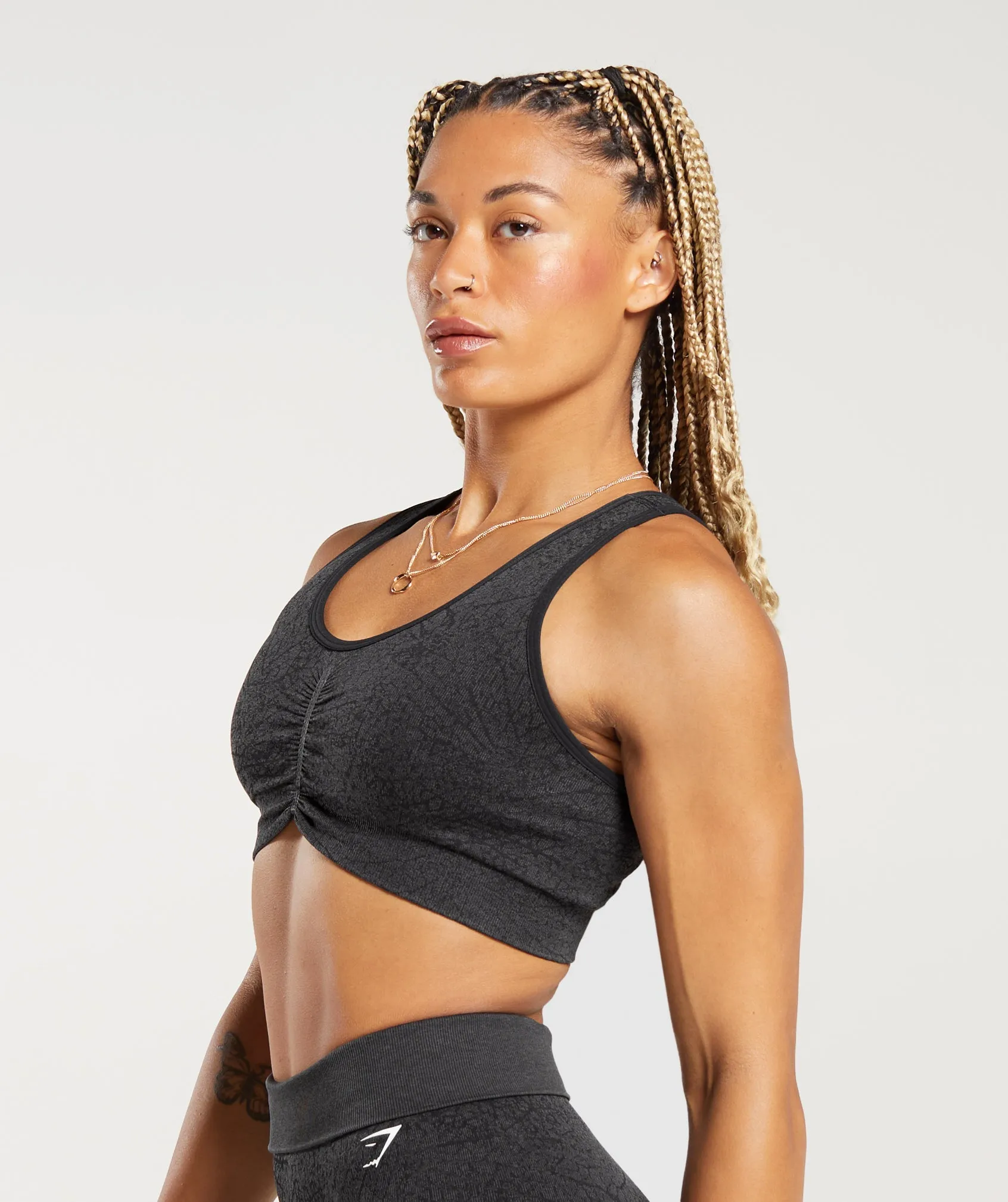 Gymshark Adapt Pattern Seamless Longline Bra - Black/Graphite Grey