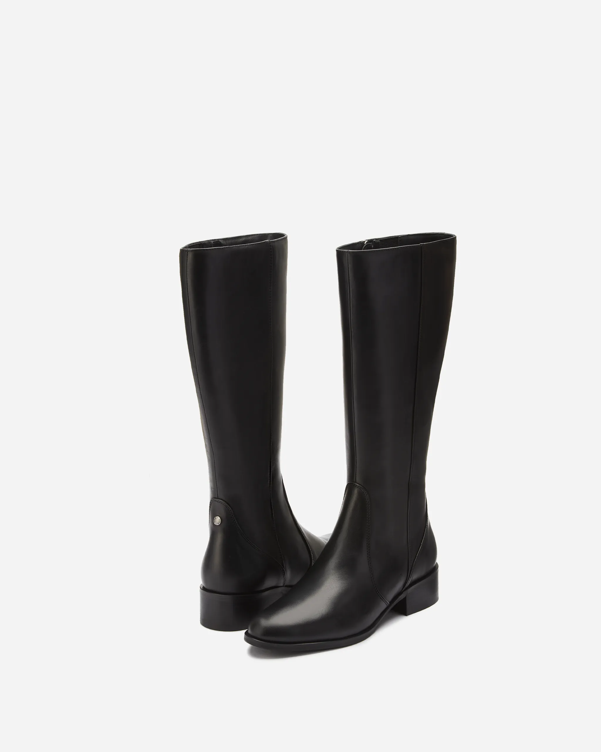 Haltham Petite Knee High Boots in Black Leather