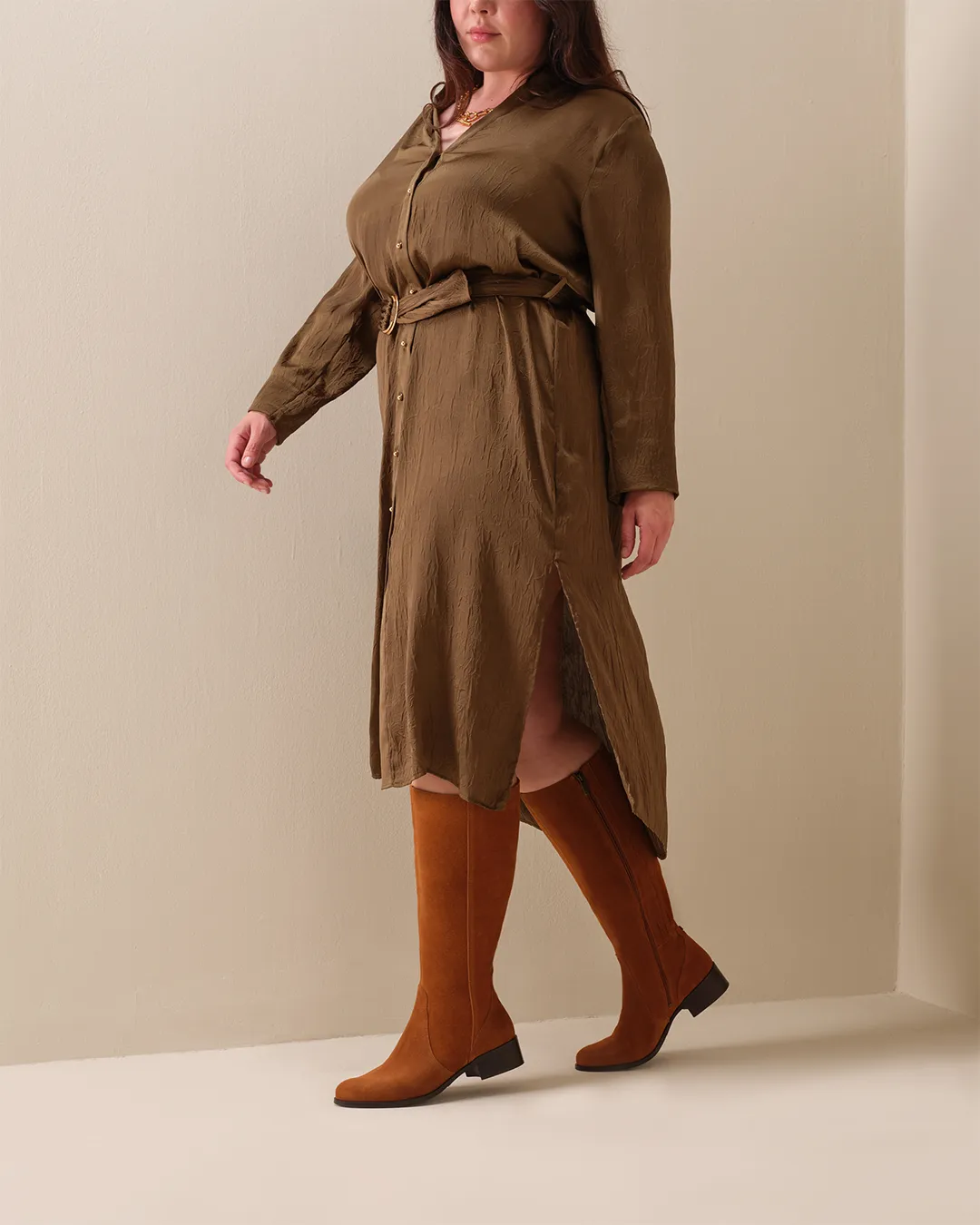 Haltham Petite Knee High Boots in Tan Suede