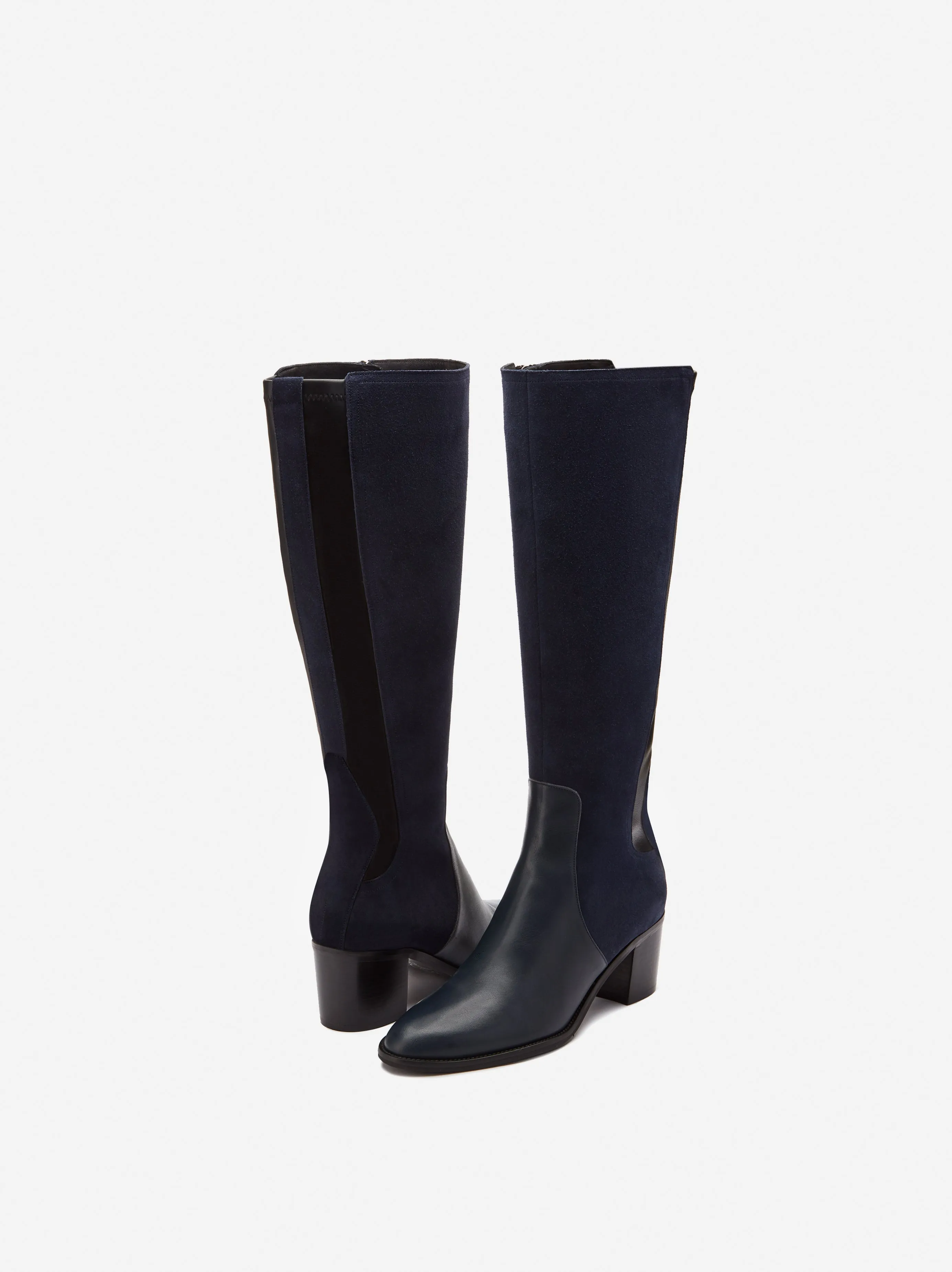 Hestia Knee High Boots in Navy Suede