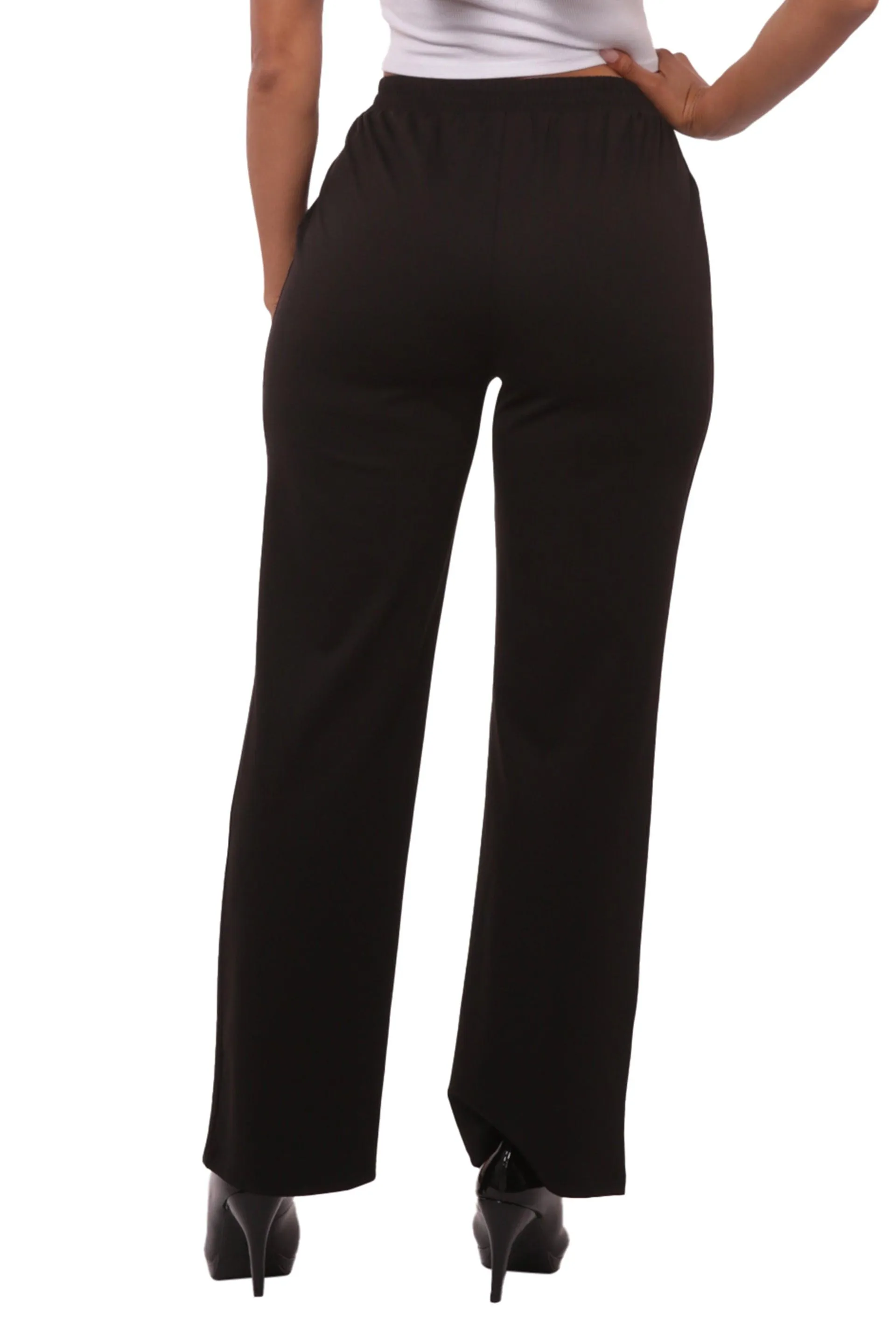 High Waist Straight Leg Pants With Waist Tie - Black