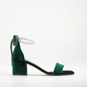 Illy - Green Velvet Sandals with Pearls