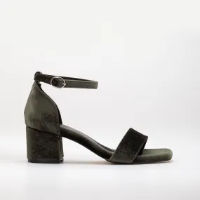 Iva - Olive Green Velvet Low Heel Sandals