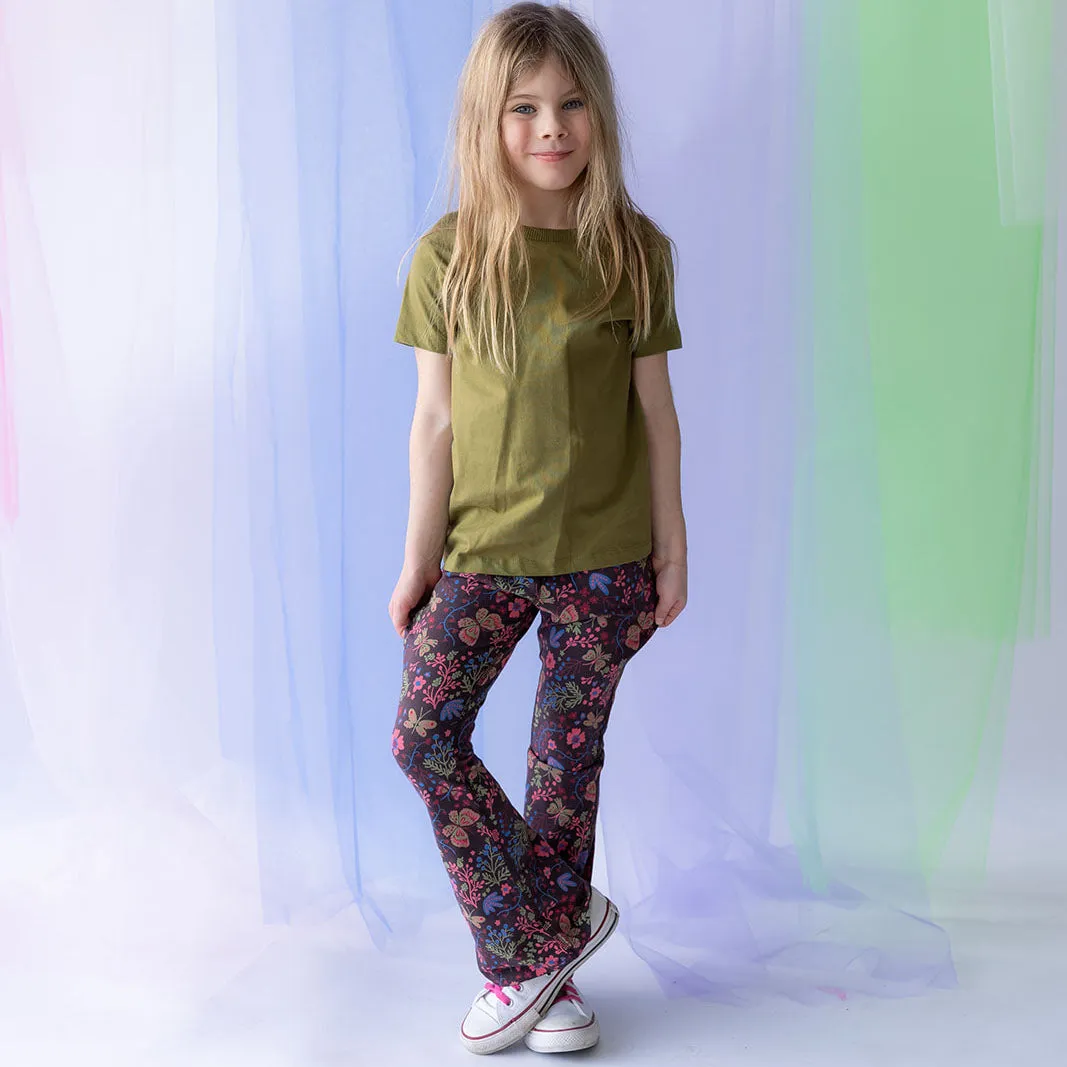 Kids Leggings: Organic Cotton Flared Yoga Pants: Flower Child