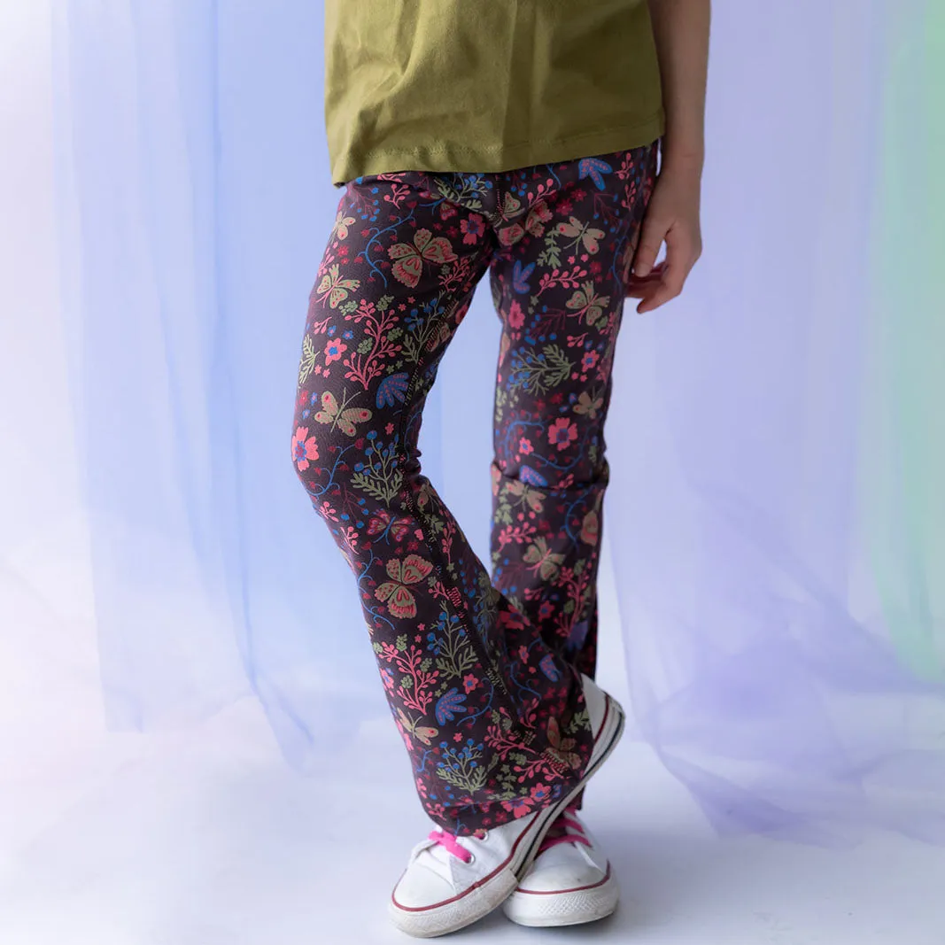 Kids Leggings: Organic Cotton Flared Yoga Pants: Flower Child