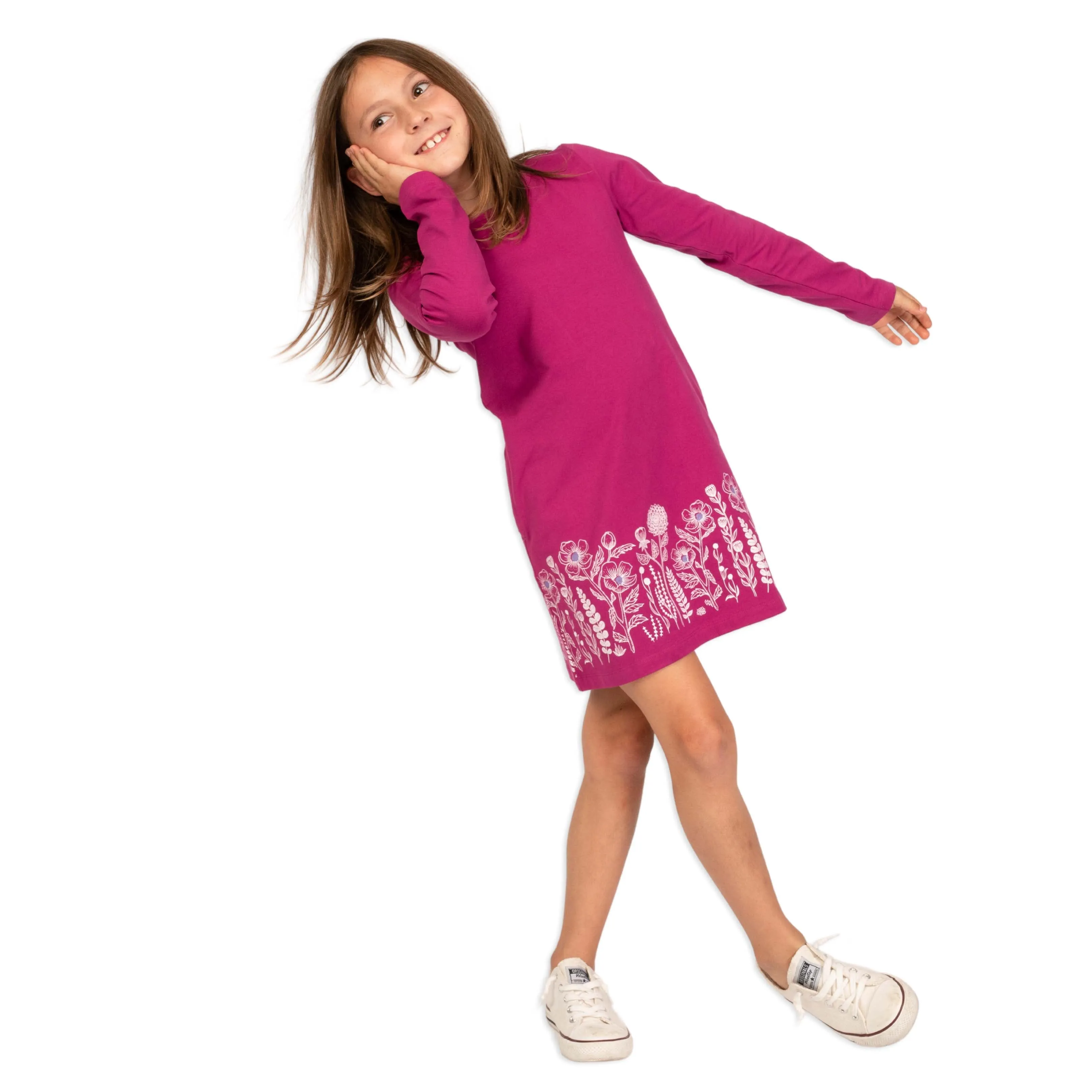 Kids Organic Cotton Long Sleeve T-Shirt Dress Floral