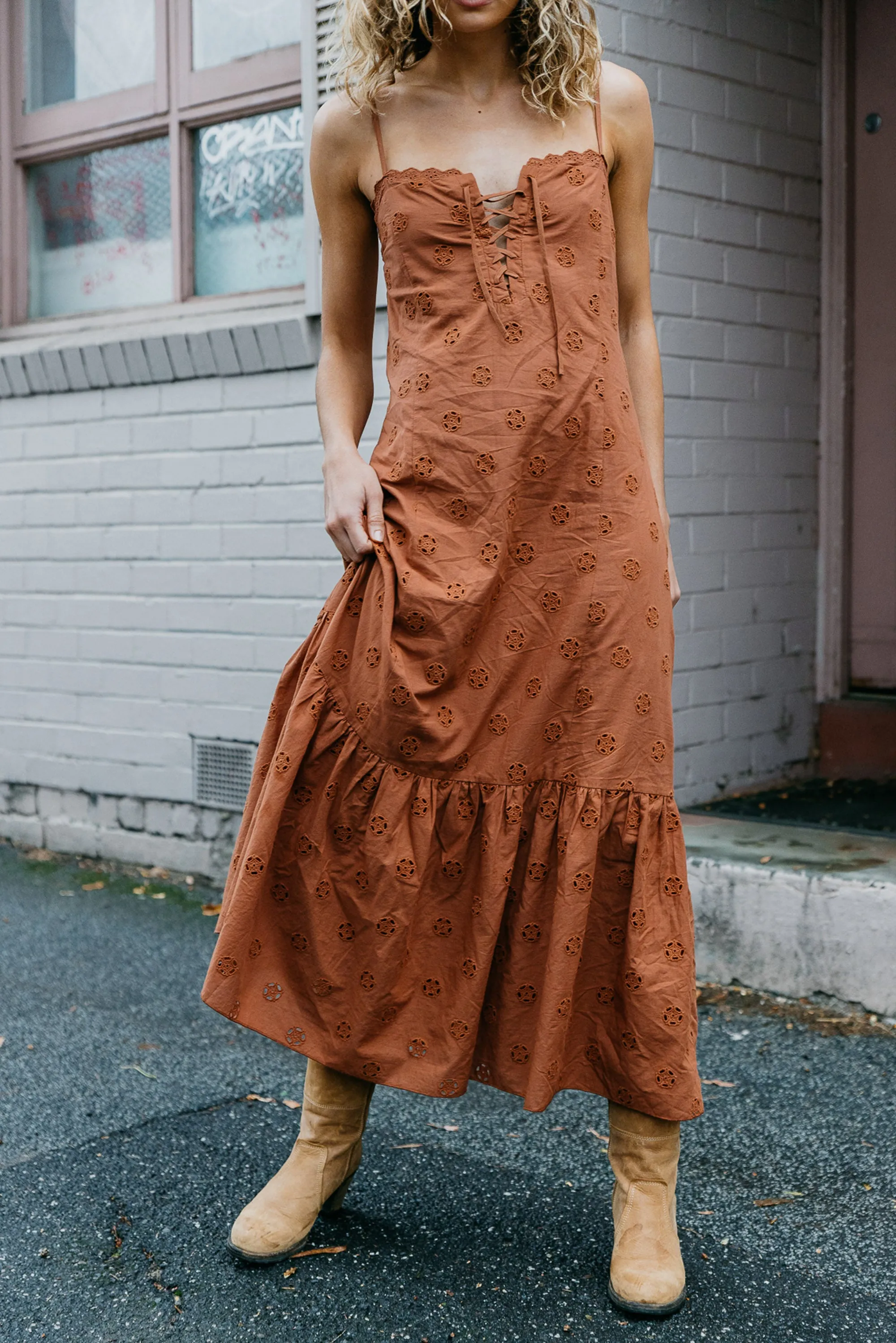 Maple - Brown Embroidered Maxi Dress