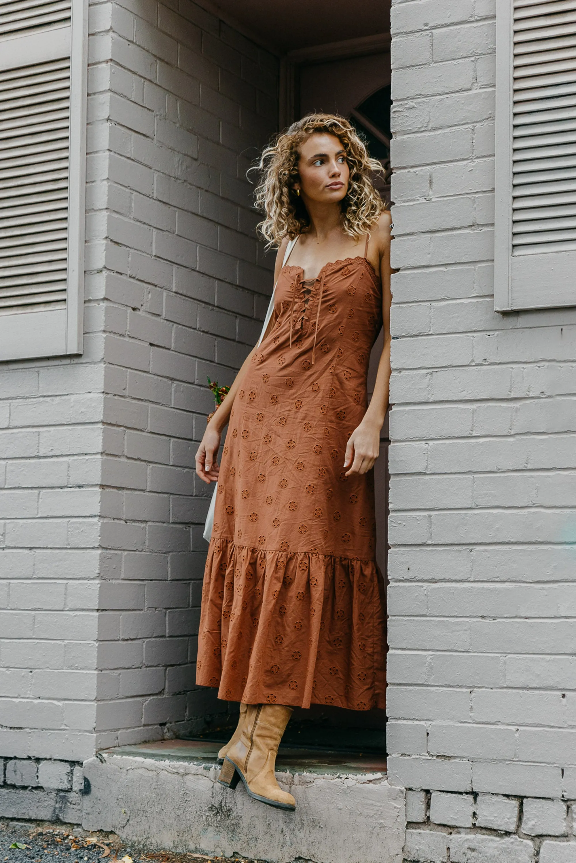 Maple - Brown Embroidered Maxi Dress