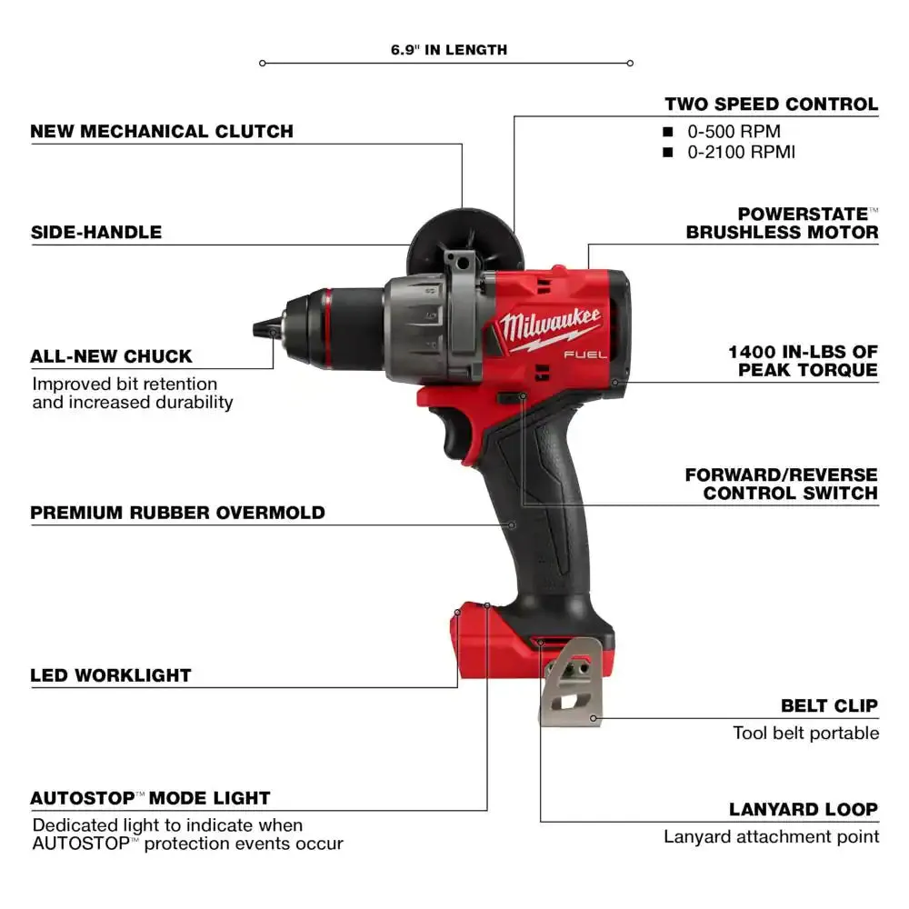 Milwaukee 2903-20 M18 FUEL 18V Lithium-Ion Brushless Cordless 1/2 Drill/Driver (Bare-Tool)