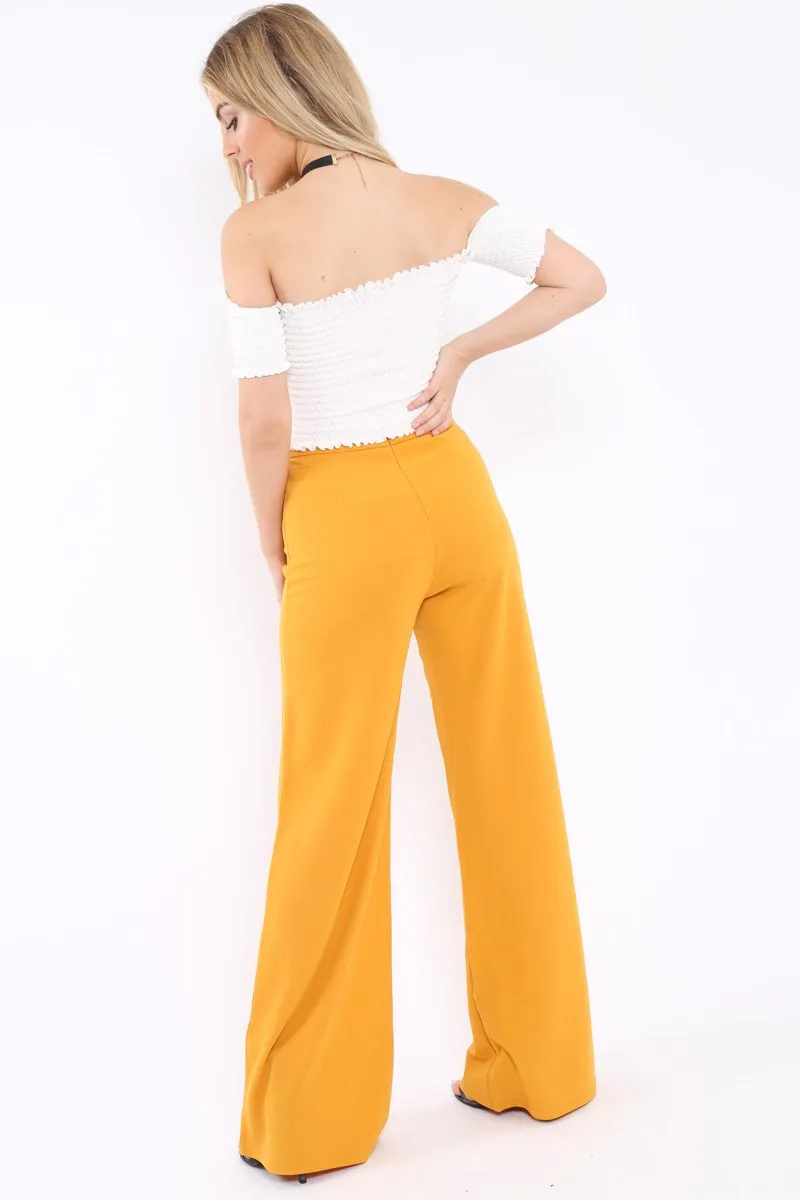 Mustard High Waist Flare Trousers -Tisha