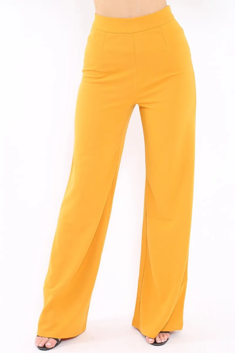 Mustard High Waist Flare Trousers -Tisha