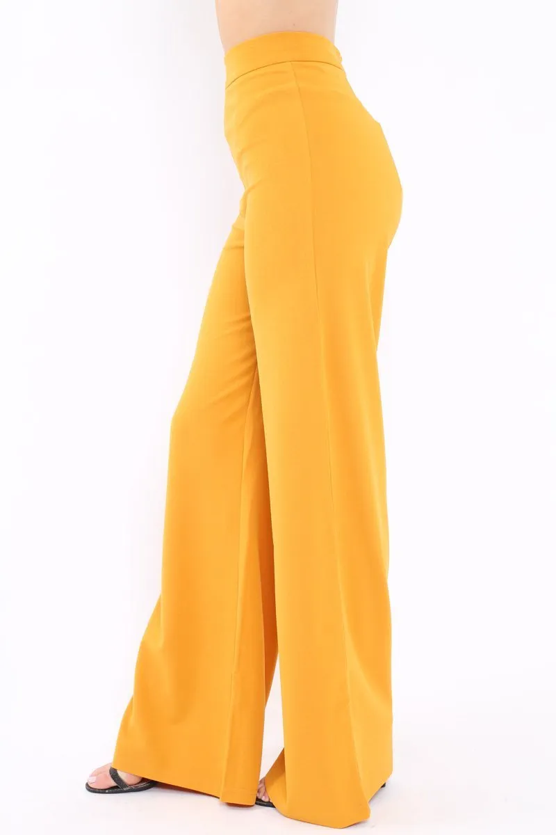 Mustard High Waist Flare Trousers -Tisha