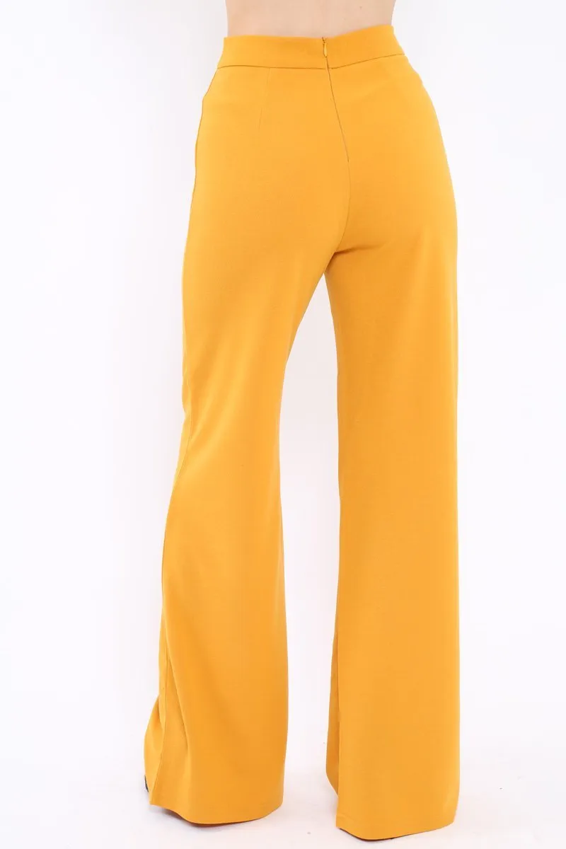 Mustard High Waist Flare Trousers -Tisha