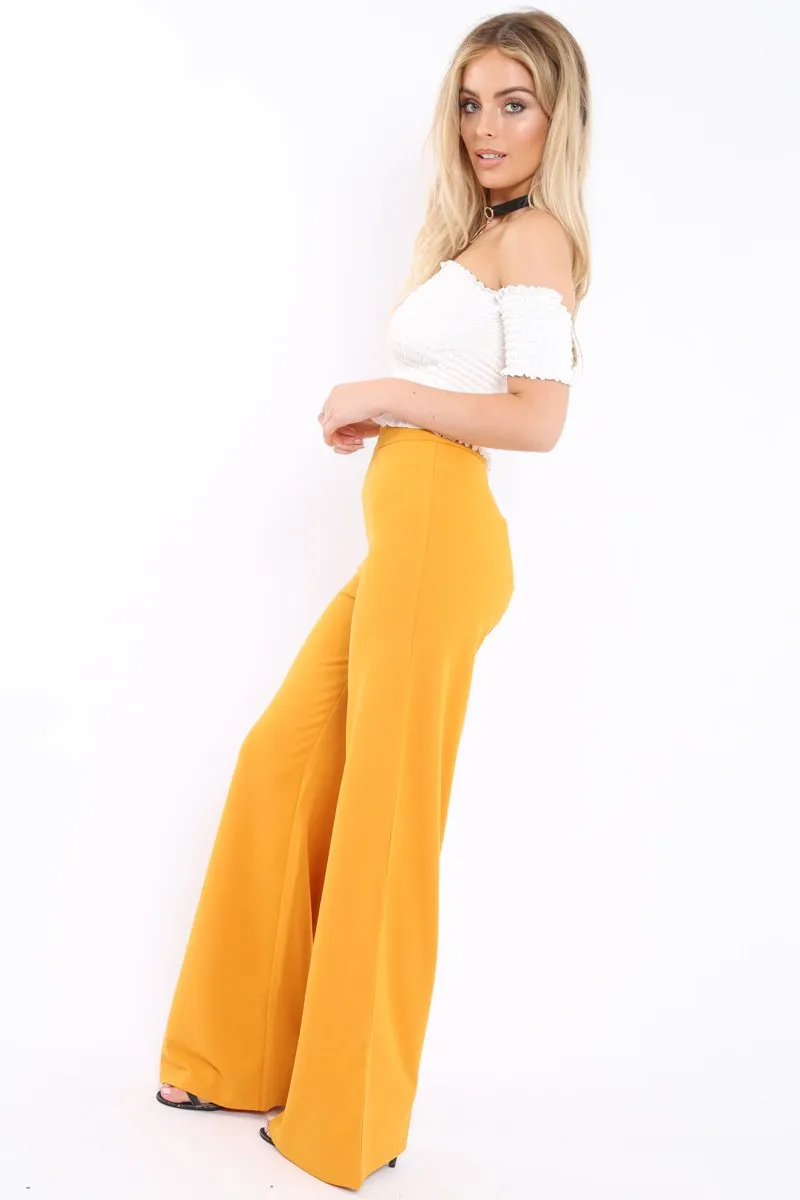 Mustard High Waist Flare Trousers -Tisha