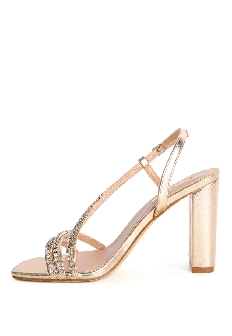 Nude Embellished Block Heel Sandals